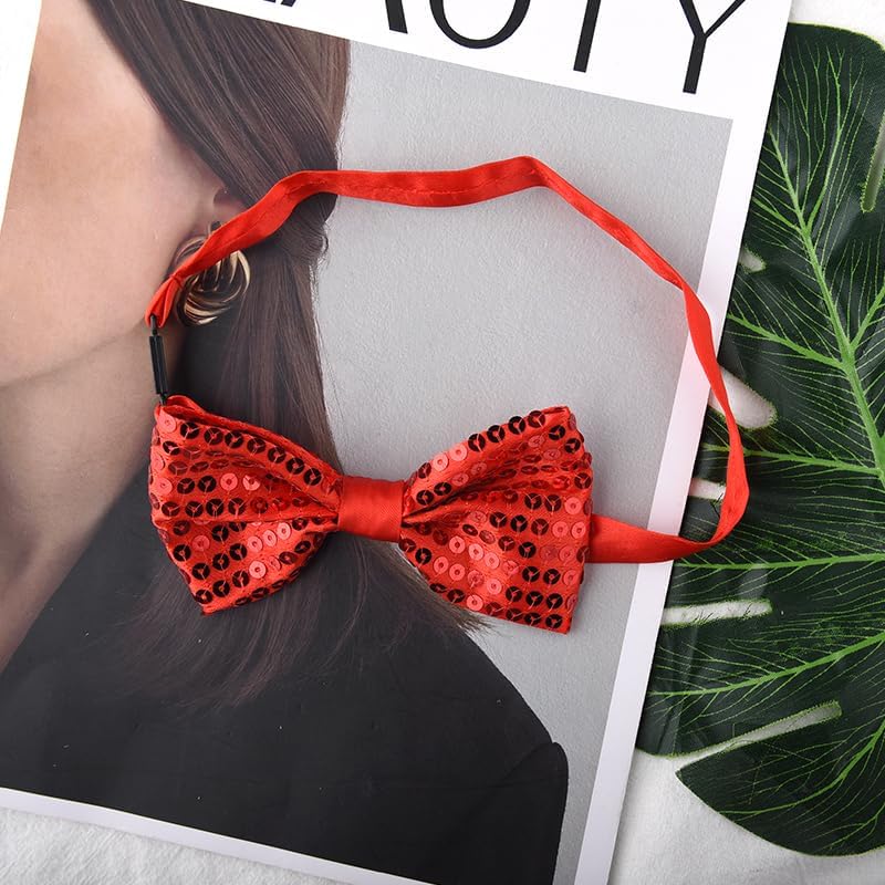 Sdopbinbin Pink Red Glitter Bow Tie for Men Boys Sparkly Christmas Bow Ties Bowtie for Men Kids Pre Tied Bow Tie for Boys - Image 5